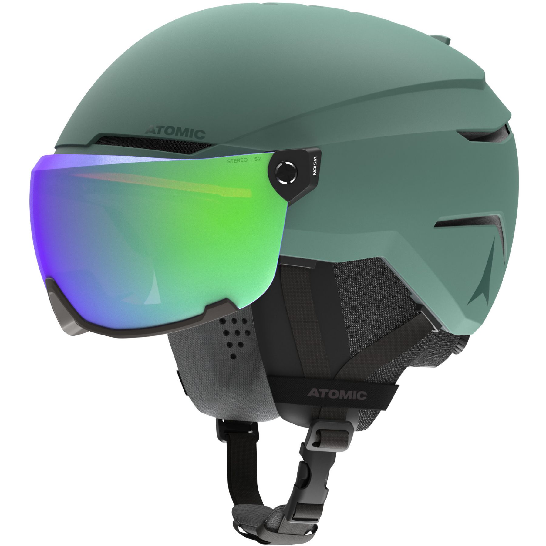 Atomic Savor Visor Stereo, kKask narciarski z przyłbicą, zielony