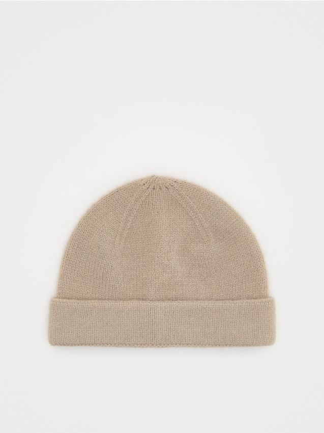 Reserved - Czapka beanie z domieszką wełny - beżowy