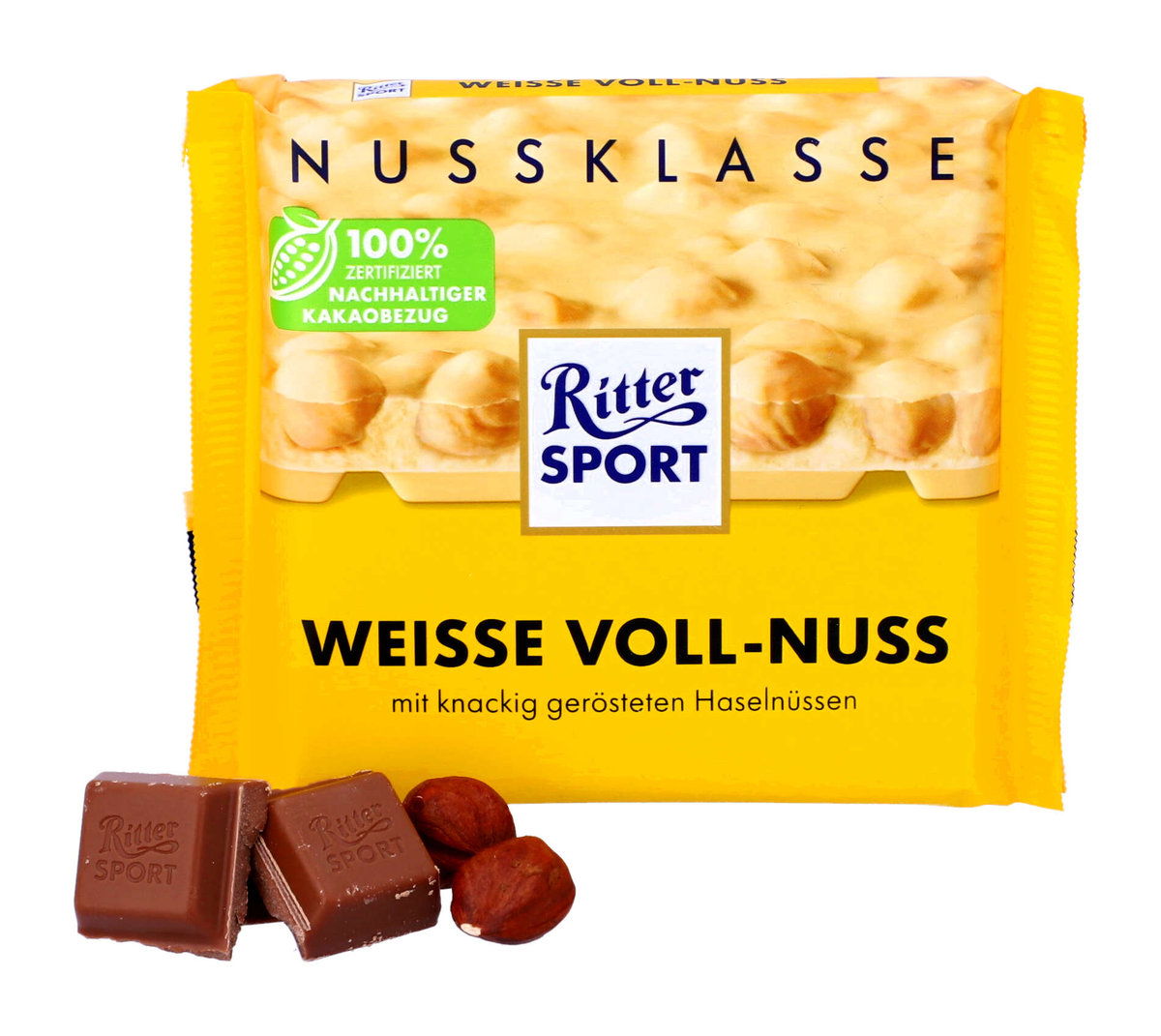 Ritter Sport, czekolada biała, całe orzechy, 100g