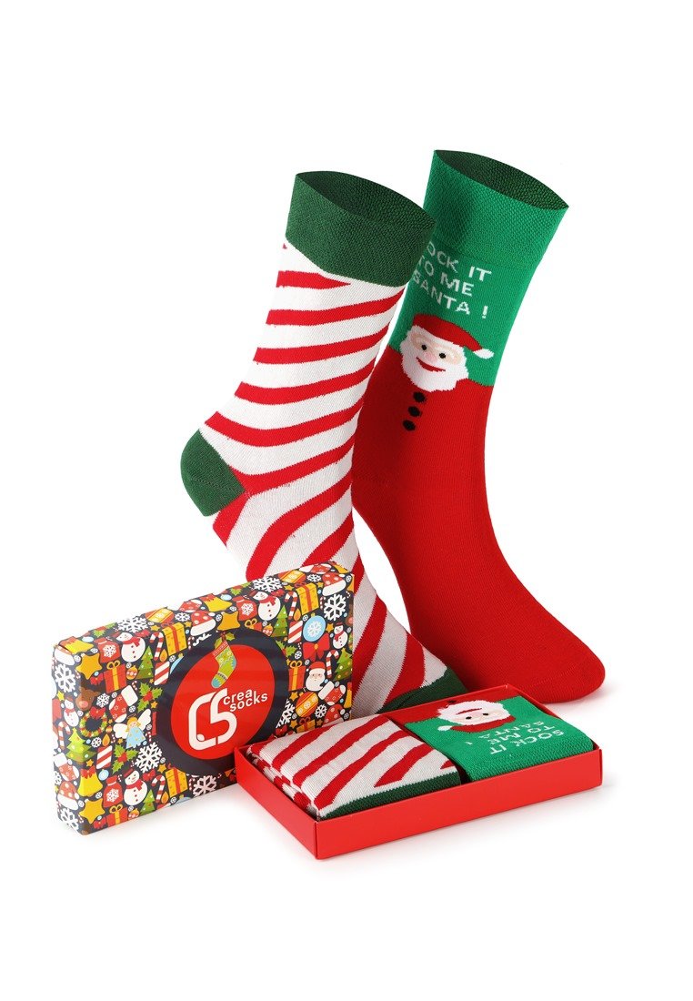 CREA SOCKS | skarpetki świąteczne, 2 pary, SANTA w pudełku prezentowym, 41/46