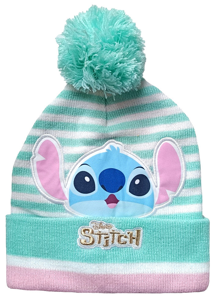 Stitch czapka wywijana haft pompon Stich jesienna zimowa miętowa 52