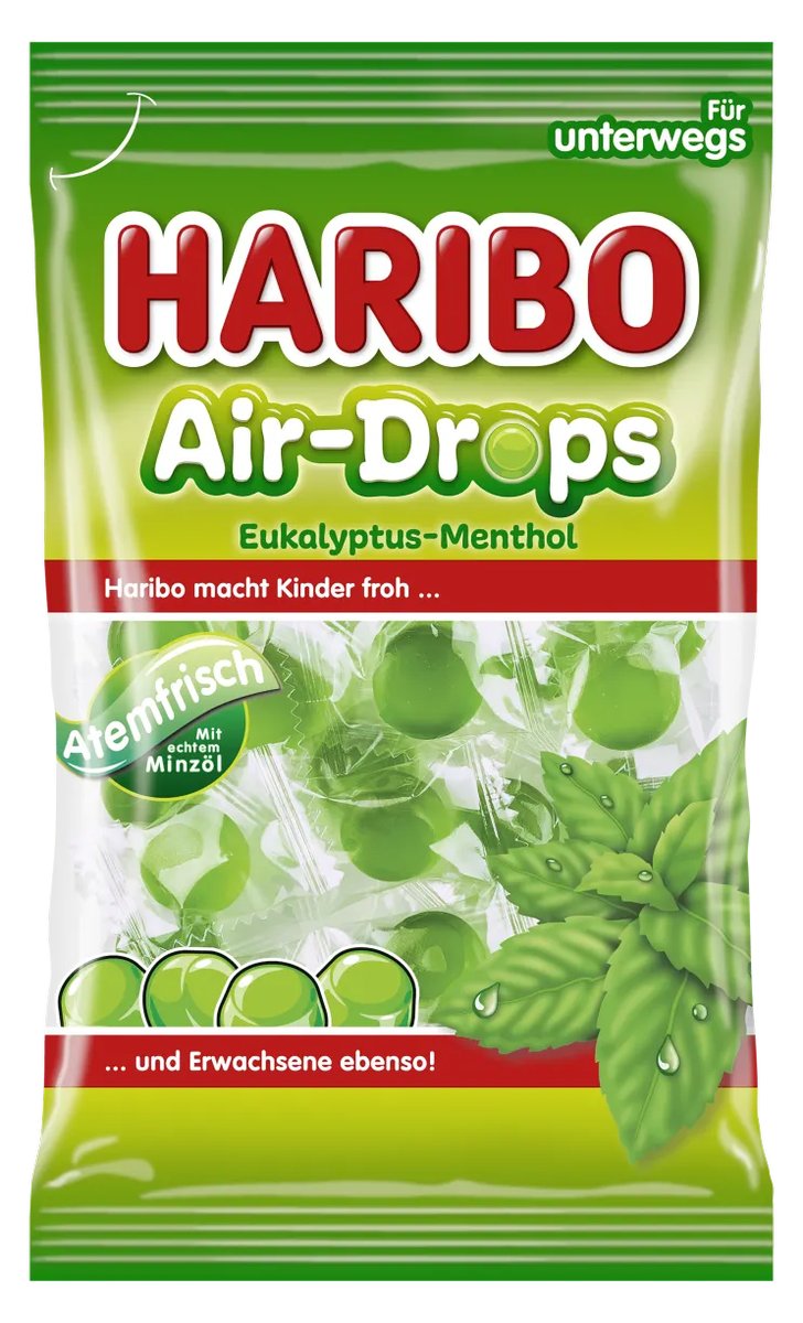 Haribo, cukierki miętowe Air-Drops, eukaliptus z mentolem, 100g