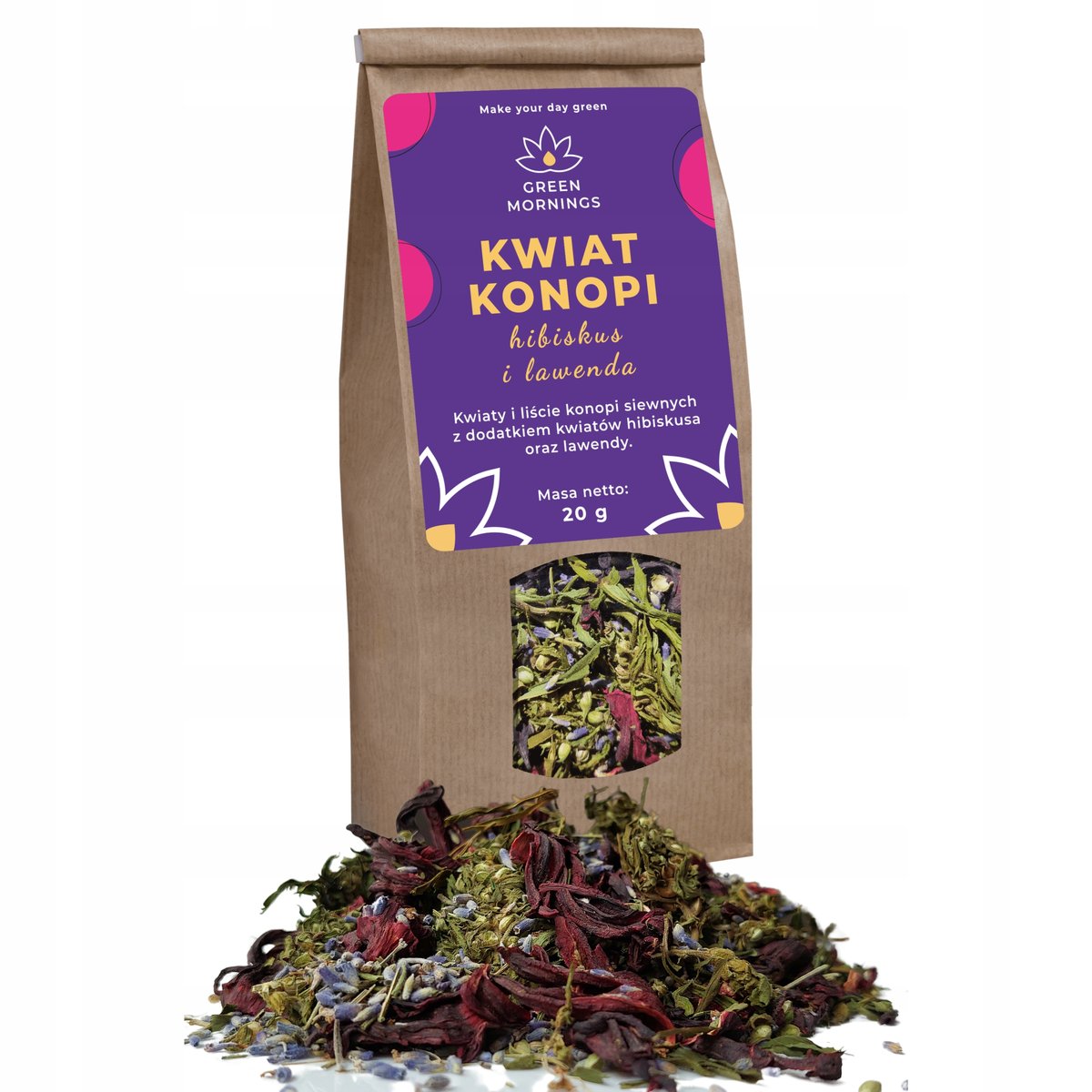 HERBATA KONOPNA HIBISKUS kwiat suszony i suszona LAWENDA kwiaty 20g