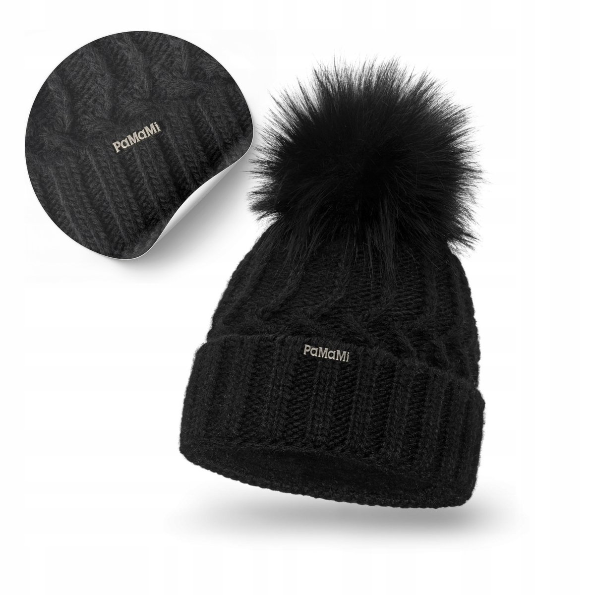 Czapka Zimowa Damskie Czarna z Pomponem i Polarem Uniwersalna PaMaMi