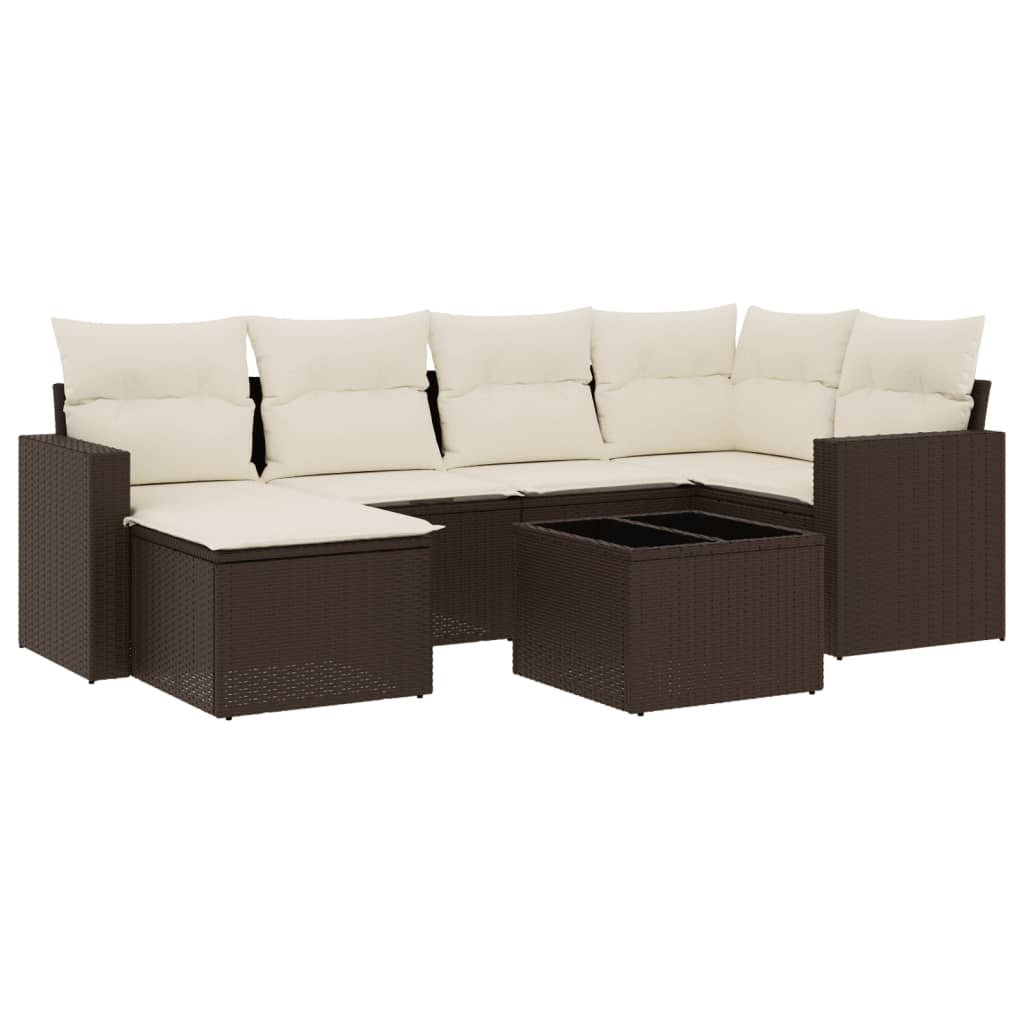 vidaXL 7-cz. zestaw wypoczynkowy do ogrodu, z poduszkami, brązowy