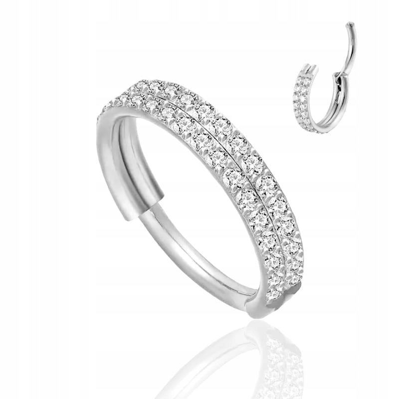 Kolczyk PIERCING Clicker Srebrny Cyrkonie w 2 rzędach Lobe Helix 1.2/8