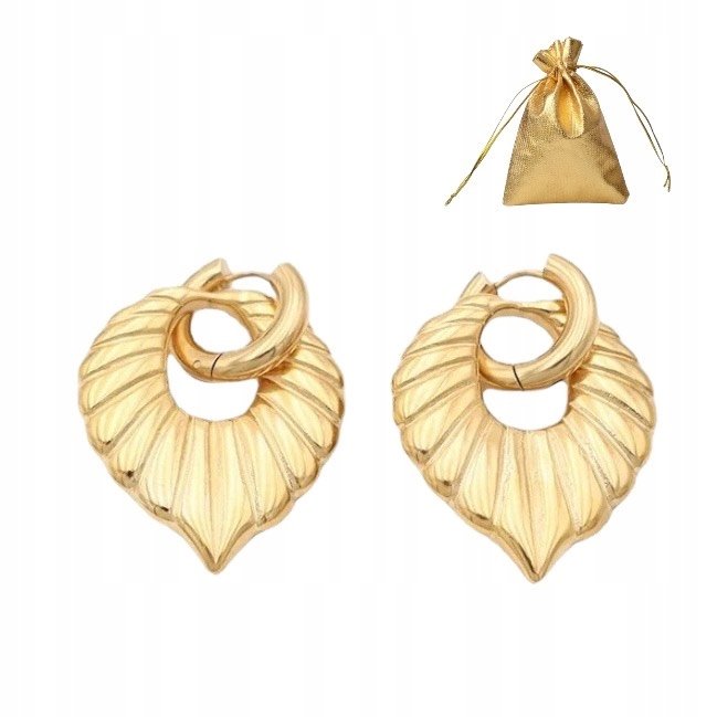 Kolczyki w Kształcie Liści, Grawerowane Wiszące Pozłacane 18K złotem