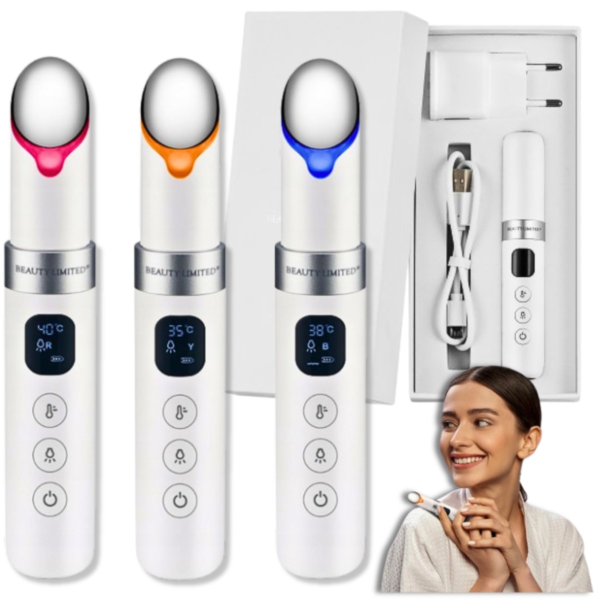 MASAŻER POD OCZY POWIEKI USTA TEMPERATURA FOTOTERAPIA WIBRACJE 3 POZIOMY 5w1 SUPER PREZENT