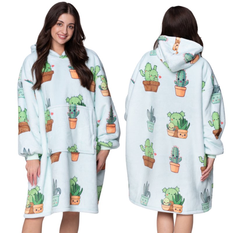 KOC BLUZA Oversize Ciepła Gruba KOCOBLUZA 2w1 XXL ROŚLINY Futrzak [KB-W24]