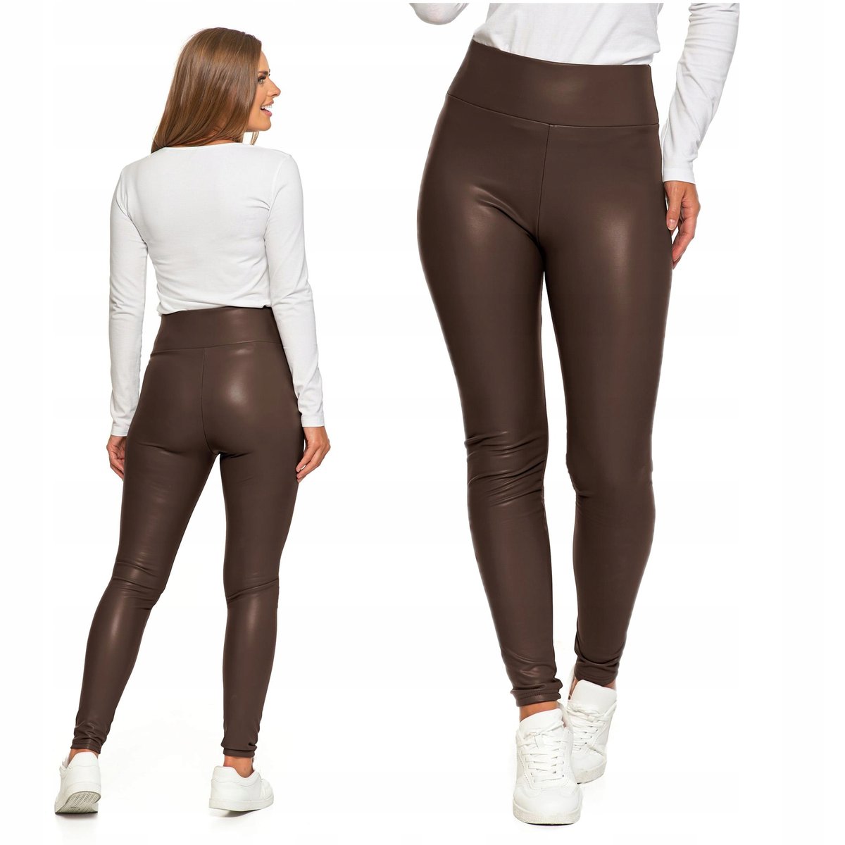 Legginsy Damskie Ocieplane z Eko Skóry Spodnie z Wysokim Stanem MORAJ XL