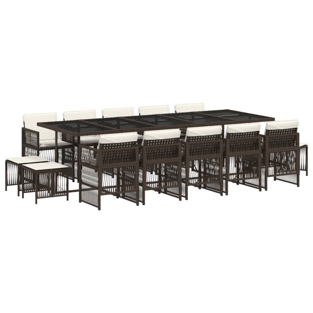 vidaXL 15-cz. zestaw mebli ogrodowych z poduszkami, brązowy, rattan PE