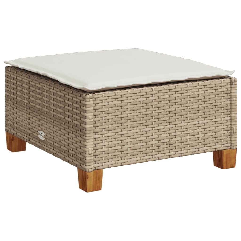 vidaXL Stołek ogrodowy z poduszką, beżowy, 63,5x56x32 cm, rattan PE