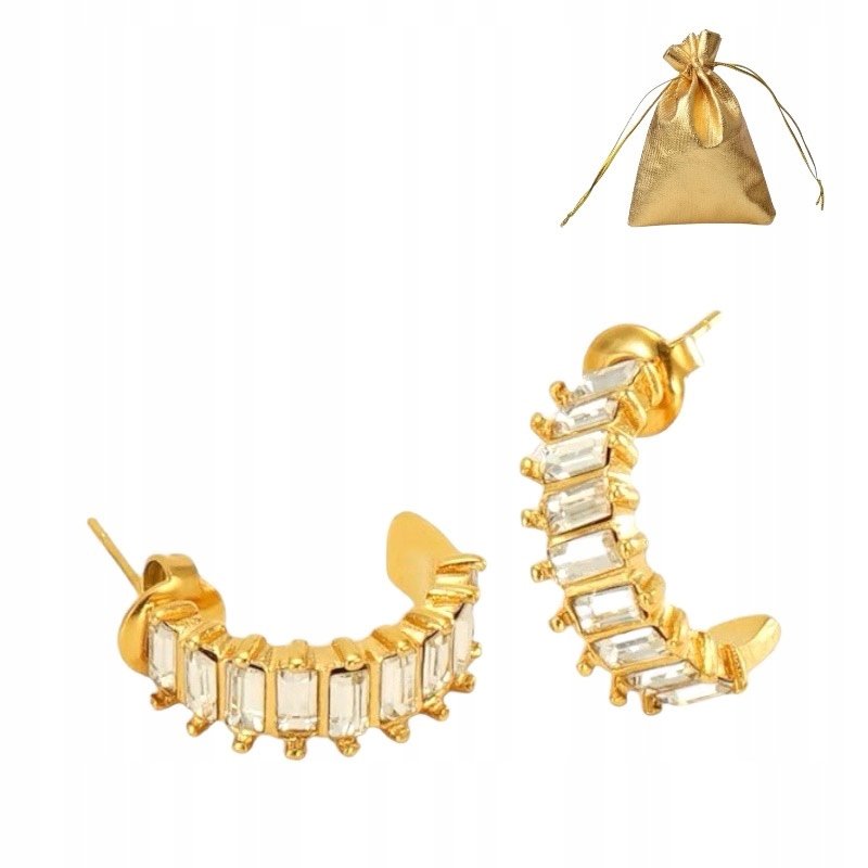 Kolczyki Platerowane 18K złotem, Sztyft, Cyrkonie zapięcie motylkowe