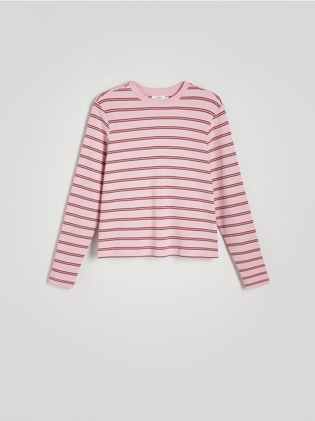 Reserved - Longsleeve z merceryzowanej bawełny - intensywny róż