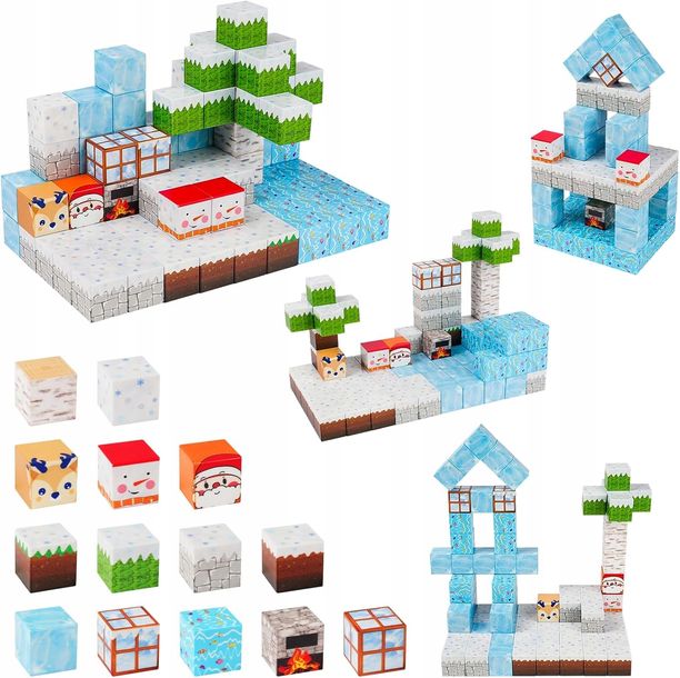 96x Magnetyczne Klocki Sześciany Kwadratowy Świat Gra Zabawa Zima Prezent