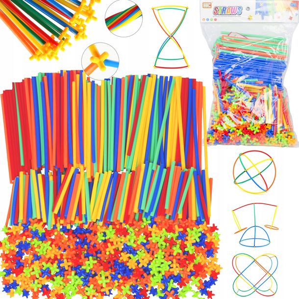 Lt423 Klocki Konstrukcyjne Słomki Zestaw Twórczy Rurki Patyczki 800el