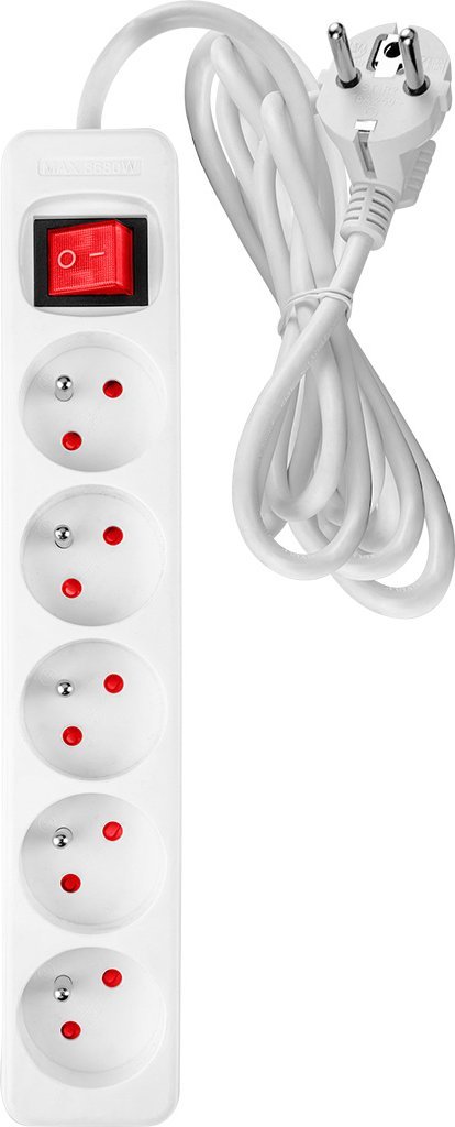 Neo Przedłużacz listwowy 5m, 3x1.5mm2, 5G, biały, ON/OFF