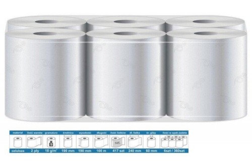 Un Ręcznik Papierowy Maxi, 100% Celuloza, 100M/19Cm Op. 6Szt BHP HIC 8154 5905279528154