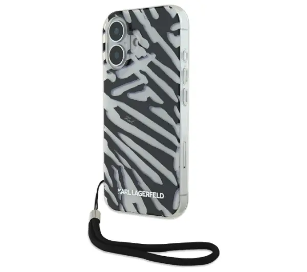 Karl Lagerfeld IML Zebra Pattern & Cord do iPhone 16 Czarny