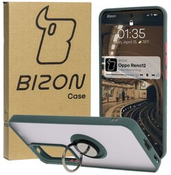 Bizon Etui z uchwytem na palec Case Hybrid Ring do Oppo Reno 12, przydymione z ciemnozieloną ramką
