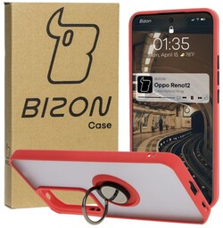Bizon Etui z uchwytem na palec Case Hybrid Ring do Oppo Reno 12, przydymione z czerwoną ramką