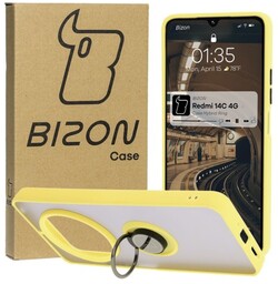 Bizon Etui z uchwytem na palec Case Hybrid Ring do Xiaomi Redmi 14C 4G / POCO C75, przydymione z żółtą ramką