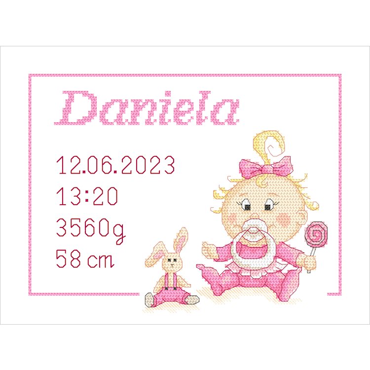 Haft krzyżykowy - Zestaw do haftu - CORICAMO - Metryczka dla dziewczynki