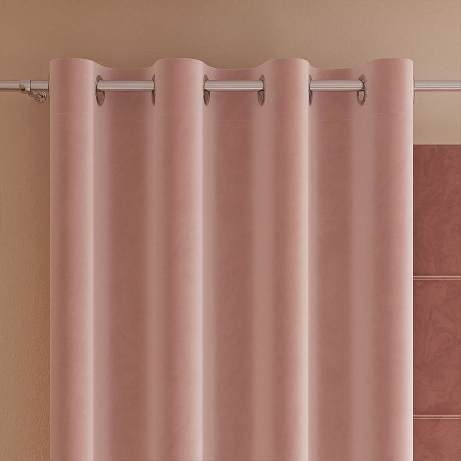 Gotowa zasłona z miękkiej welwetowej tkaniny Velvi, kolor pudrowy róż na przelotkach 140x260 cm
