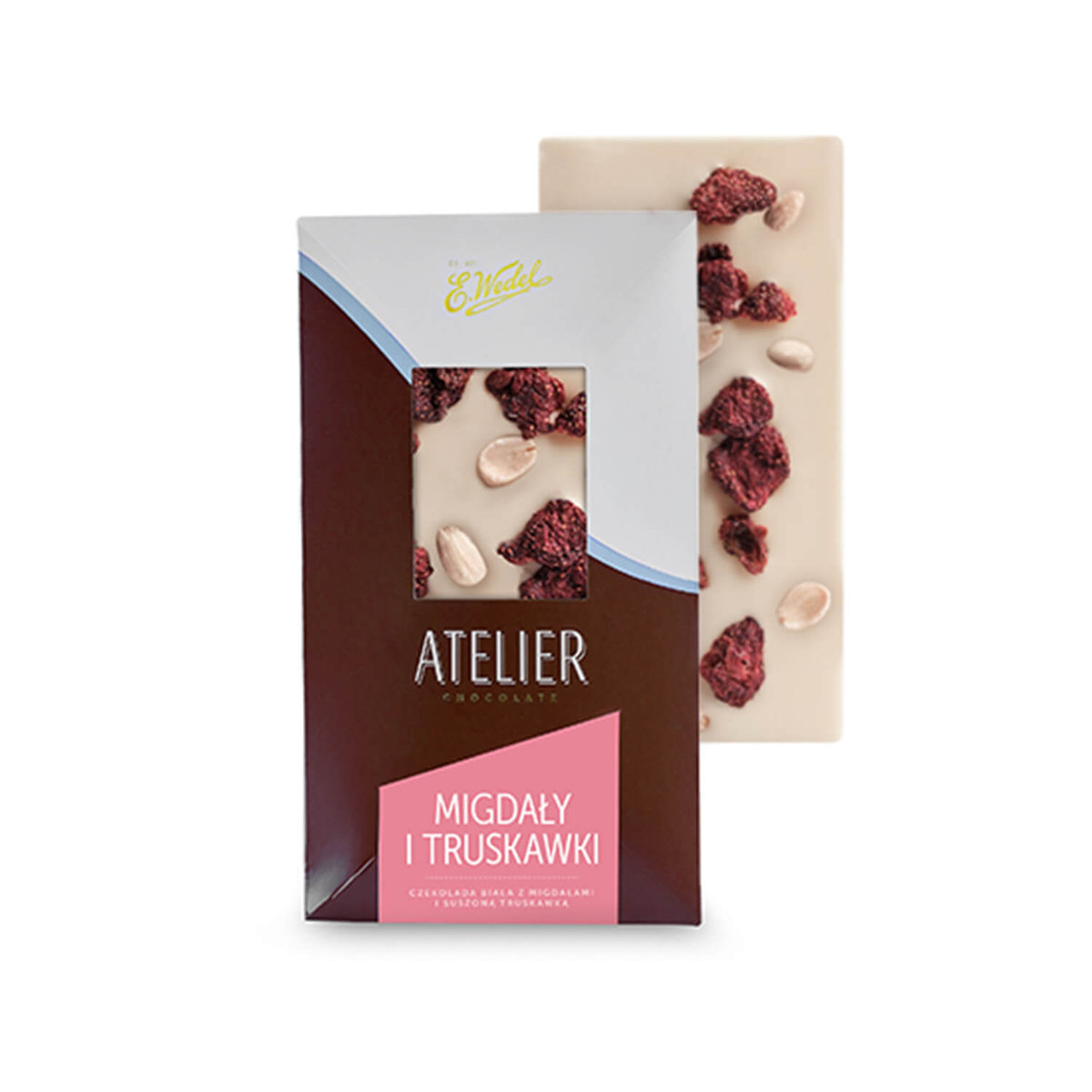 Czekolada ATELIER Biała z migdałami i truskawkami 85 g E.Wedel