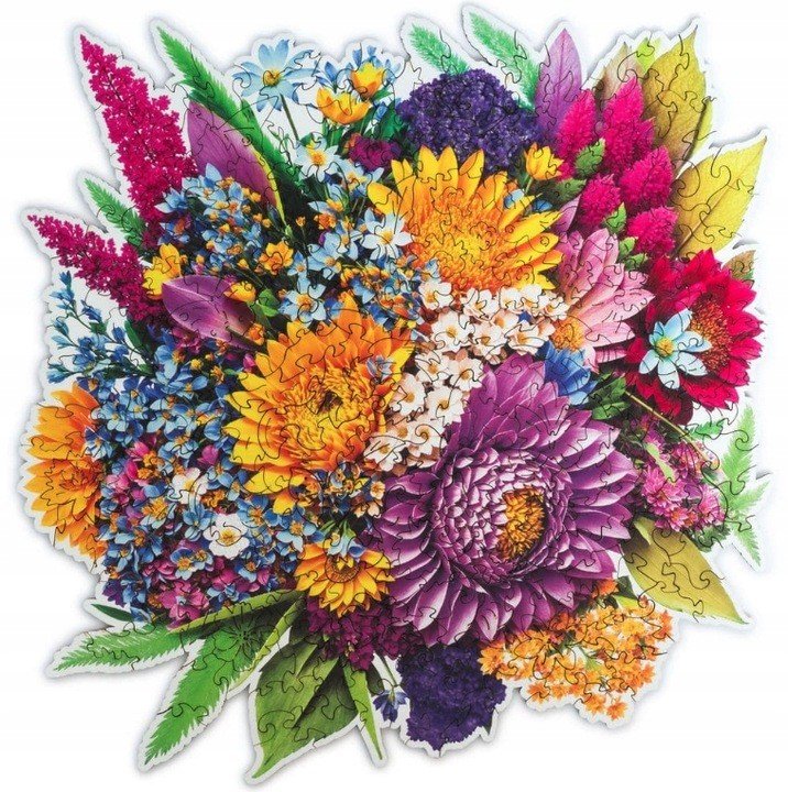 Puzzle Drewniane Dla Dorosłych Kolorowy Kwitnący Bukiet Kwiatów