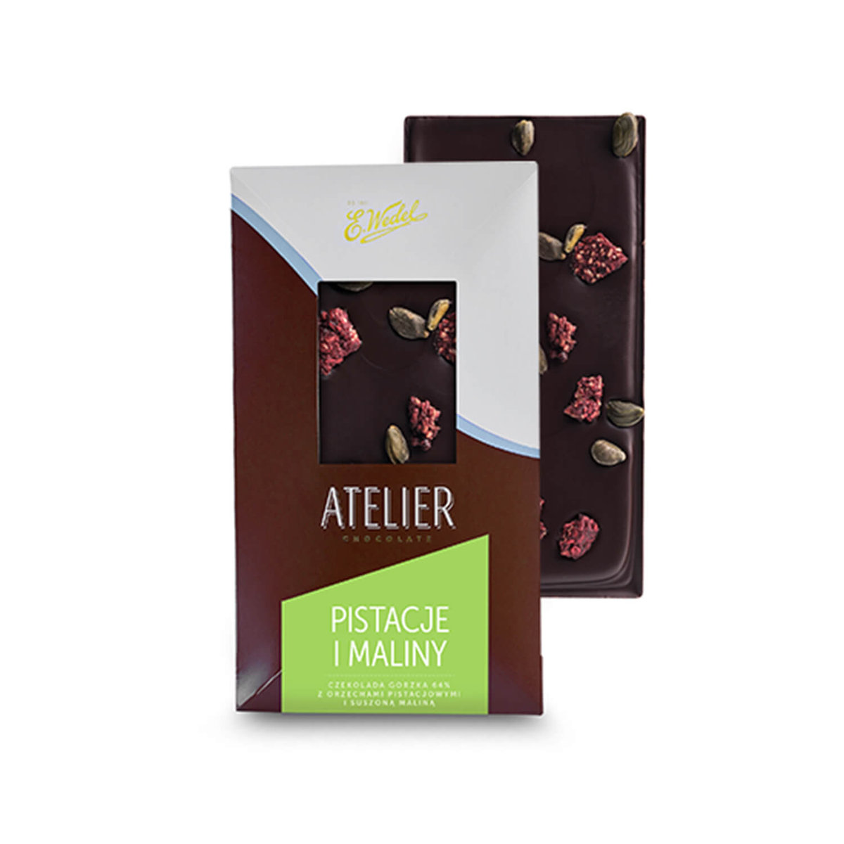 Czekolada ATELIER Gorzka z pistacjami i malinami 85 g E.Wedel
