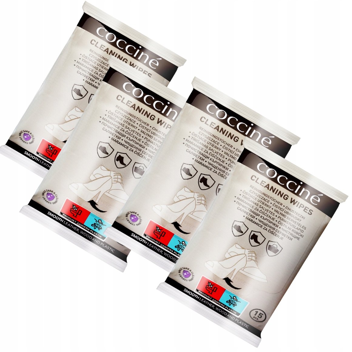 4x Zestaw 15 Sztuk Chusteczek Coccine do Czyszczenia Butów i Skóry Licowej