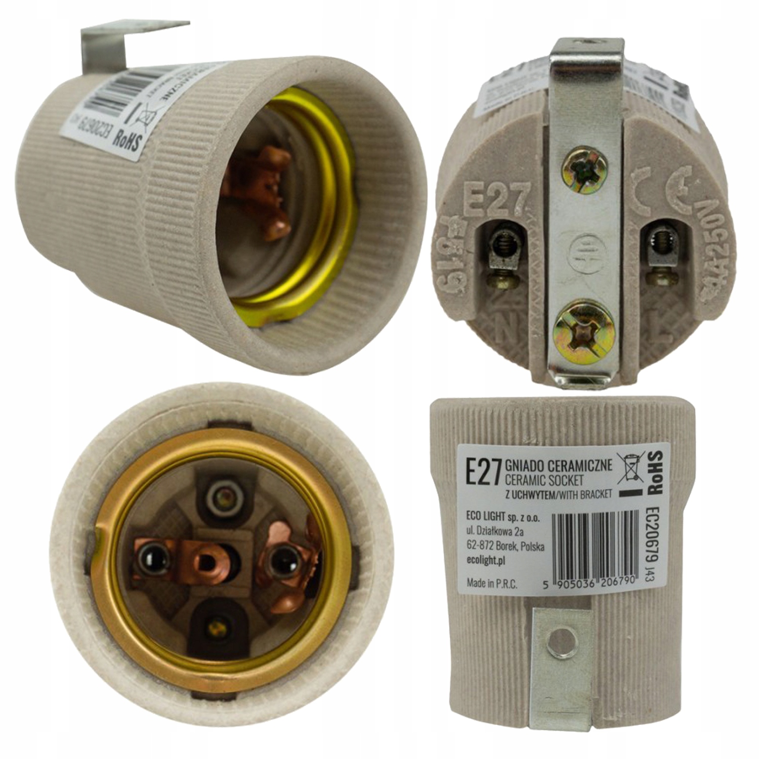 Oprawka Ceramiczna E27 Gniazdo Do Żarówki Z Blaszką Uchwytem Ecolight