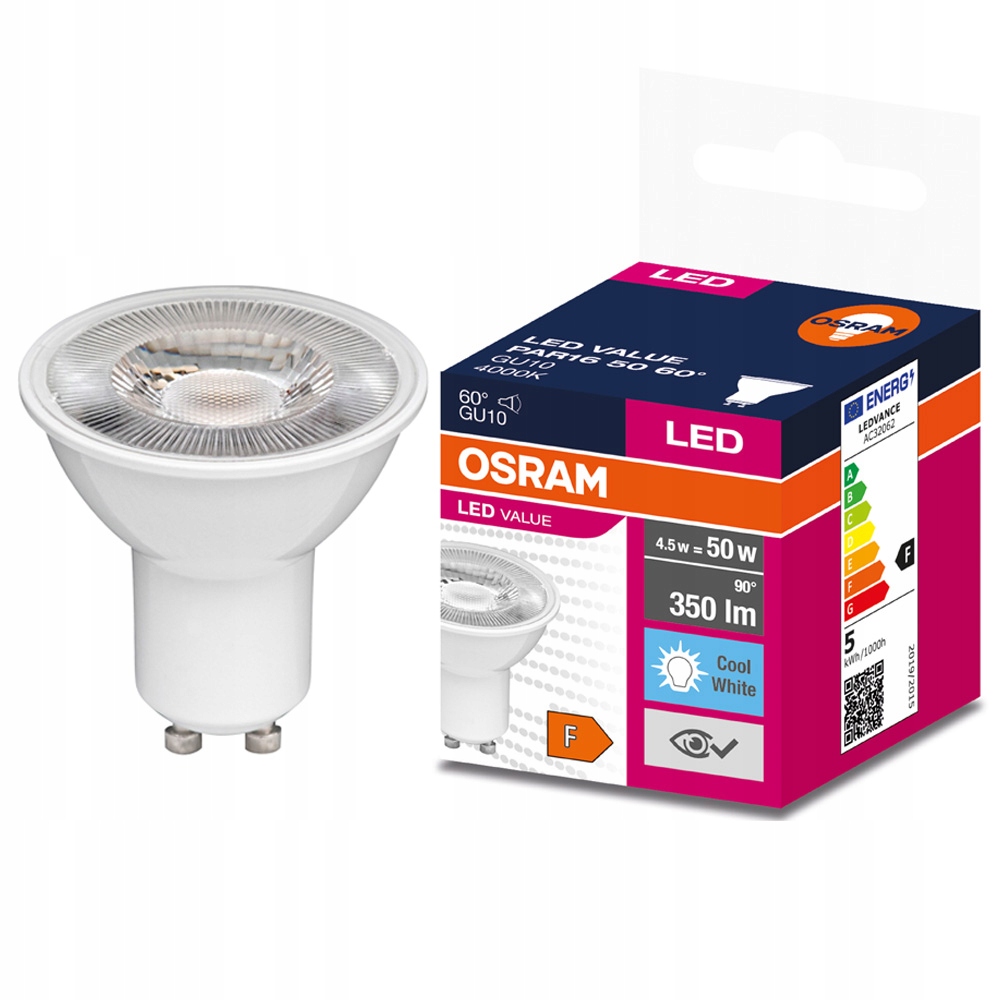 Żarówka Led GU10 4,5W=50W 350lm 4000K 60° Osram