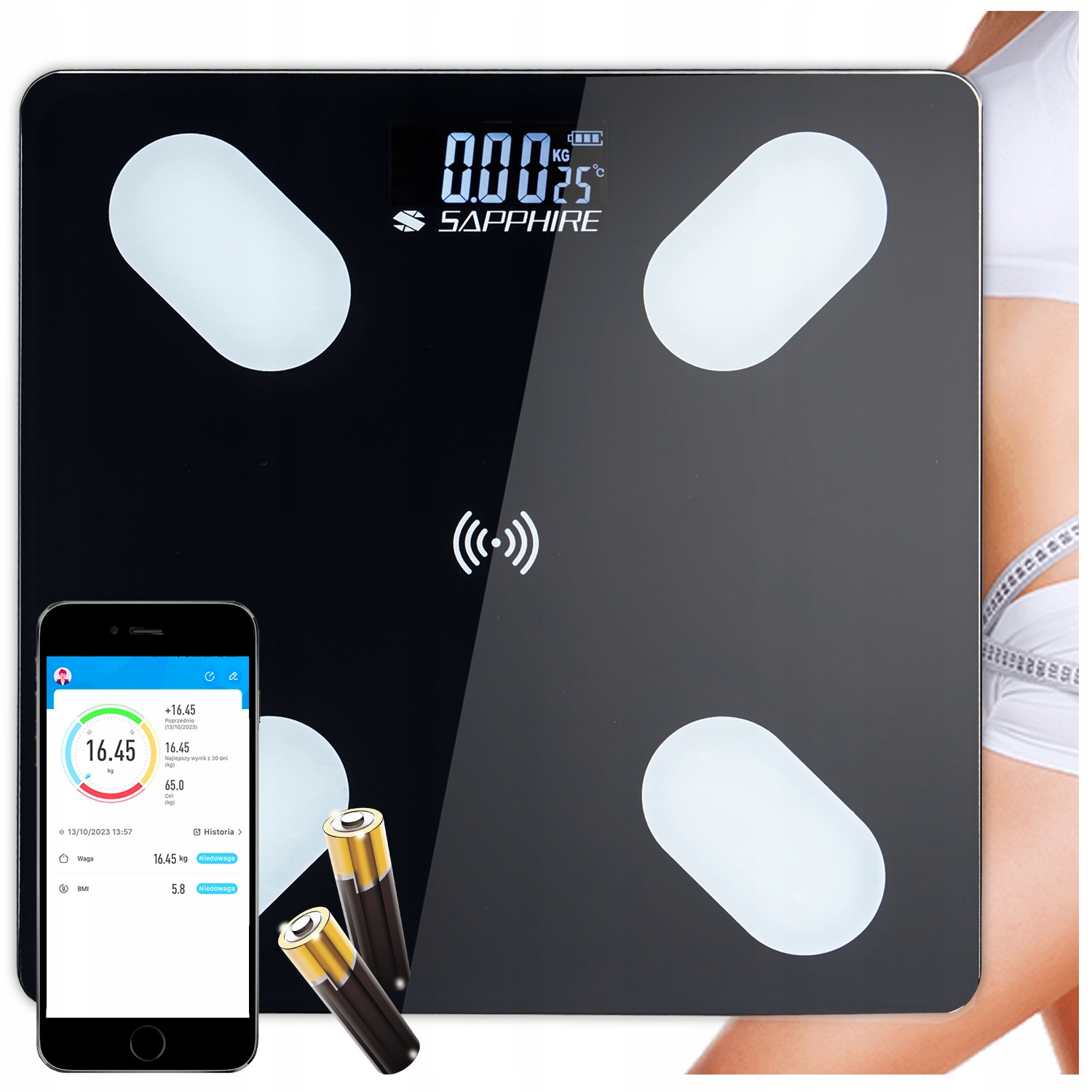 Waga Łazienkowa analityczna Sapphire Smart elektroniczna 180KG Aplikacja
