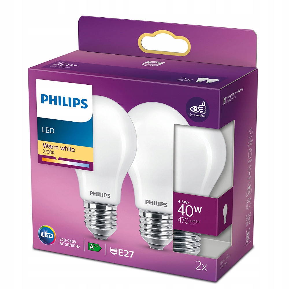 Żarówki Led Philips E27 4,5W A++ 2 sztuki, S-6