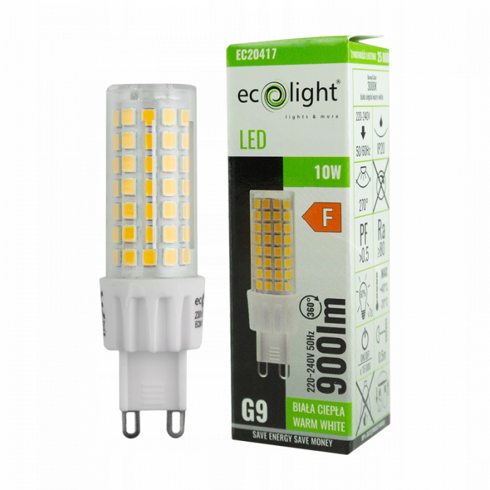 Żarówka Led G9 10W Kapsułka Pastylka Barwa Ciepła 900LM 3000K 270° Eco