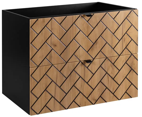Nowoczesna szafka pod umywalkę z 2 szufladami 80 cm czarny + dąb craft złoty Z5-P39