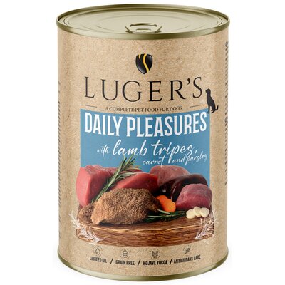 Karma dla psa LUGER'S Daily Pleasures z żołądkami jagnięcymi, marchewką i pietruszką 400 g