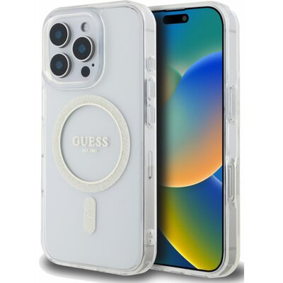 Etui GUESS Glitter Circle MagSafe do iPhone 16 Pro Max 6,9 cala Przezroczysty