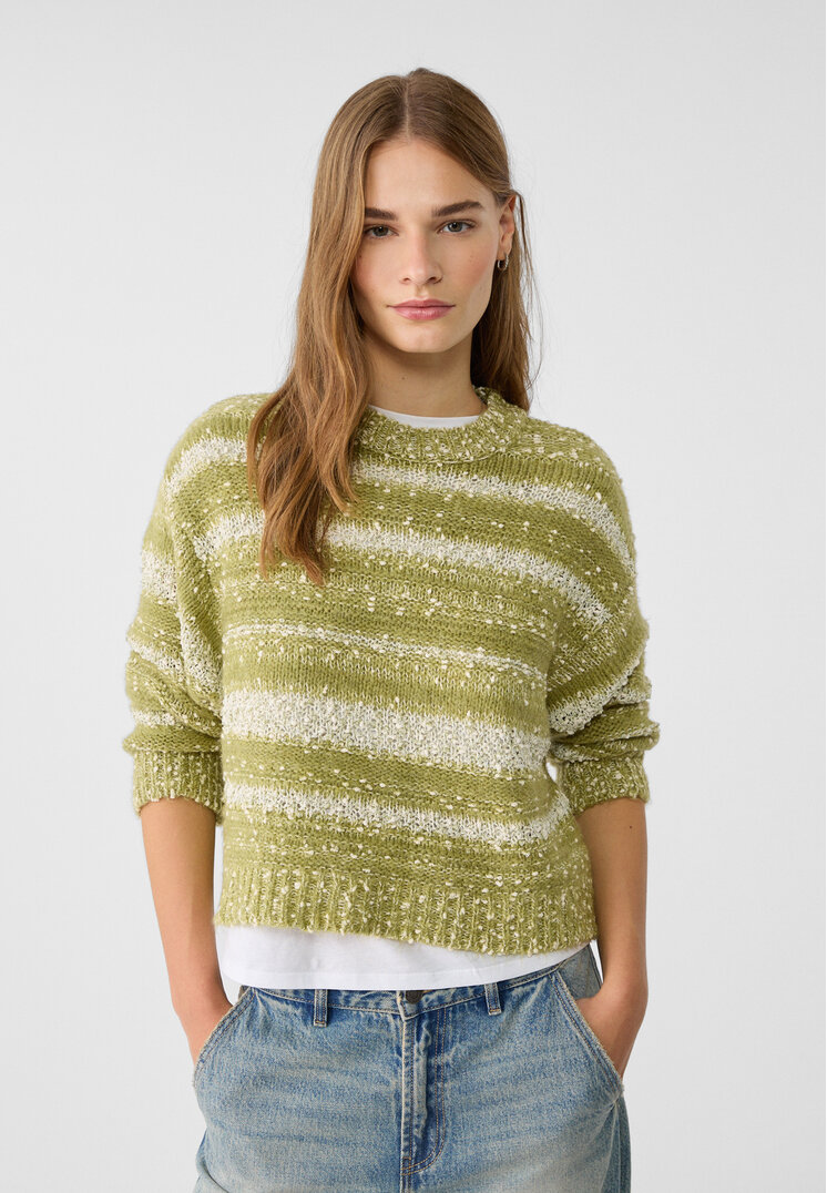 Stradivarius Sweter w paski Pistacjowy S