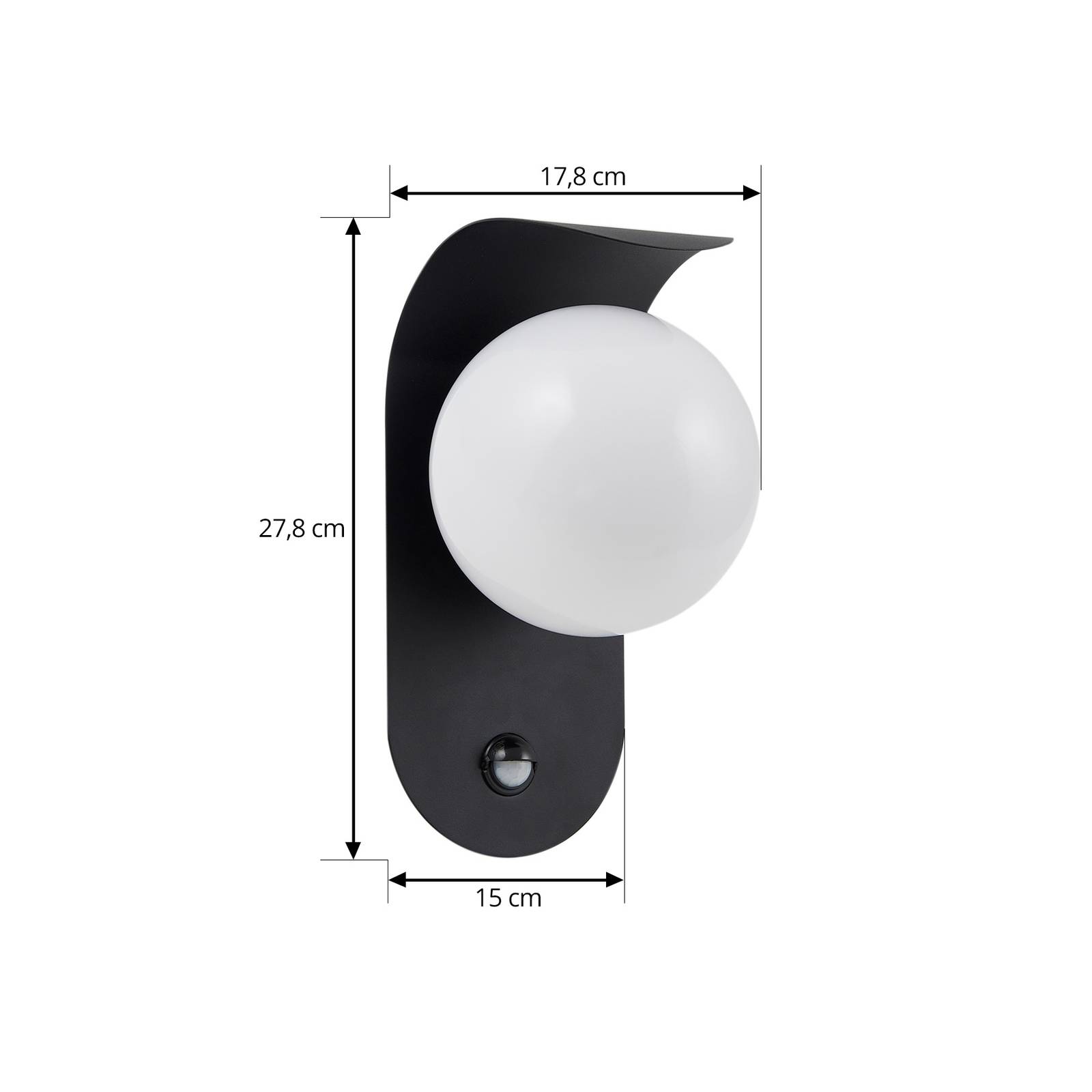 Lindby kinkiet zewnętrzny LED Lacie, czujnik, czarny/biały, aluminium