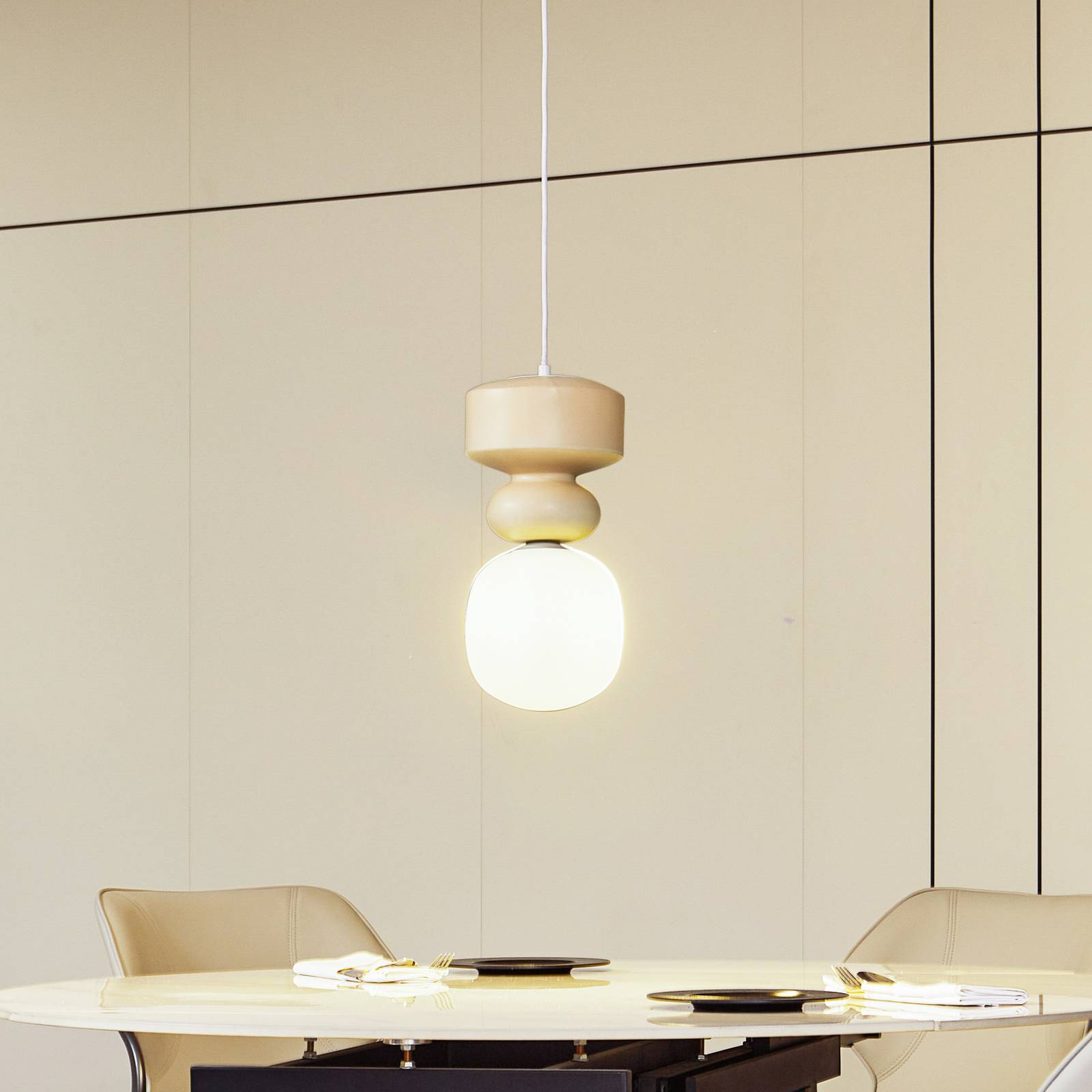 Lampa wisząca Lucande Fidelo, biały/żółty, szkło, ceramika, 18 cm
