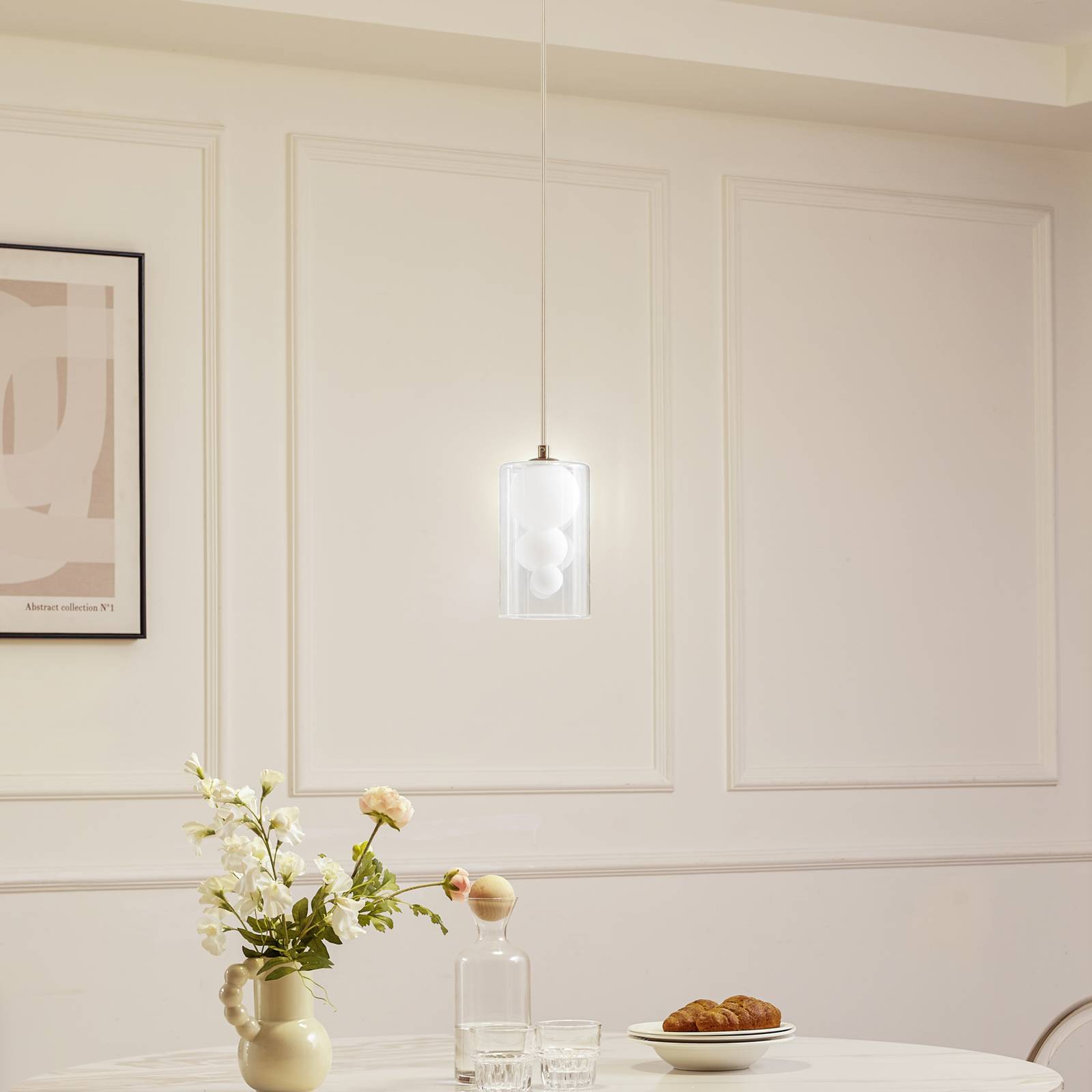 Lampa wisząca Lindby Kupla, opal/przezroczysty, szkło, 1-punktowa, G9