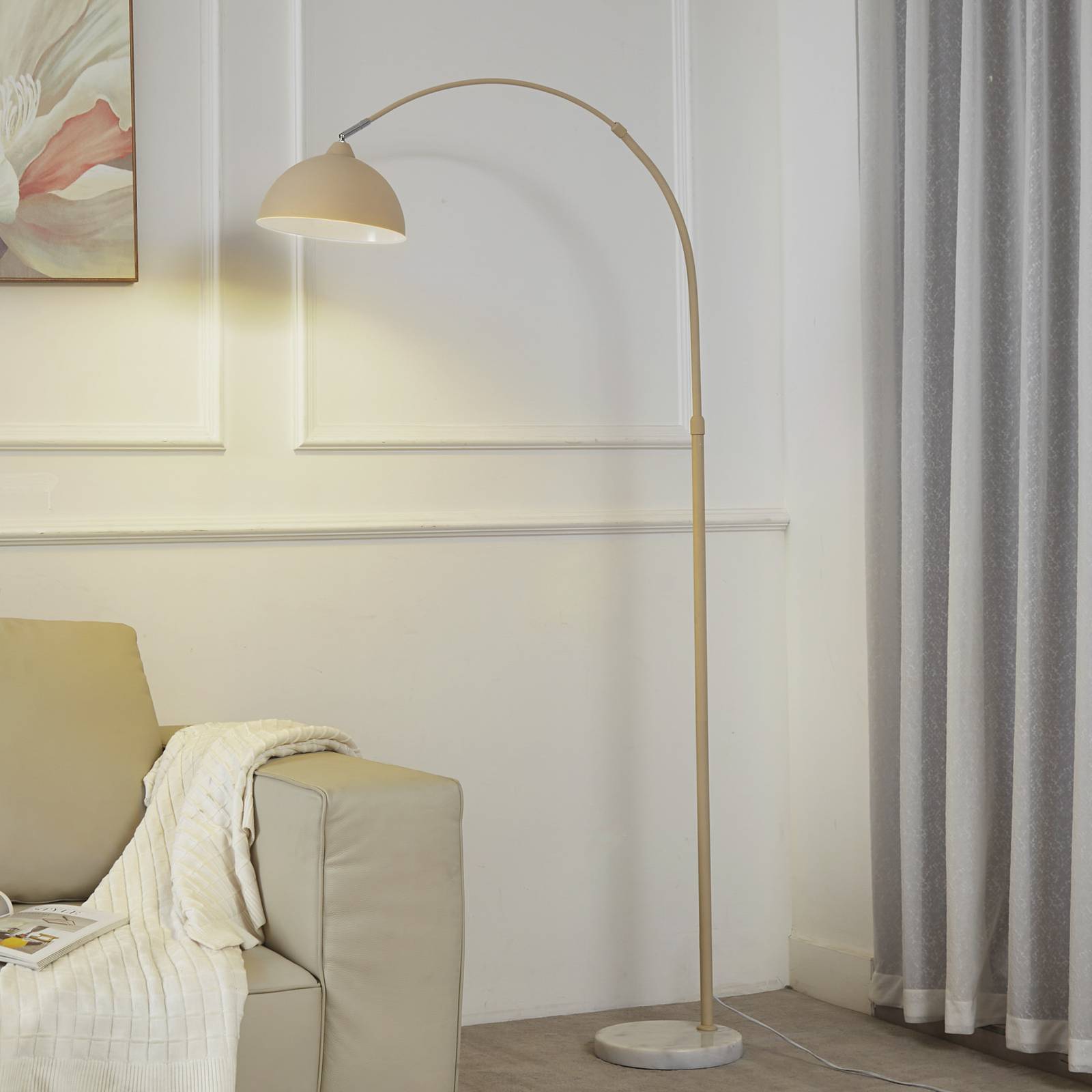 Lampa podłogowa Lindby Tonka, beżowy, metal/marmur, 180 cm, E27