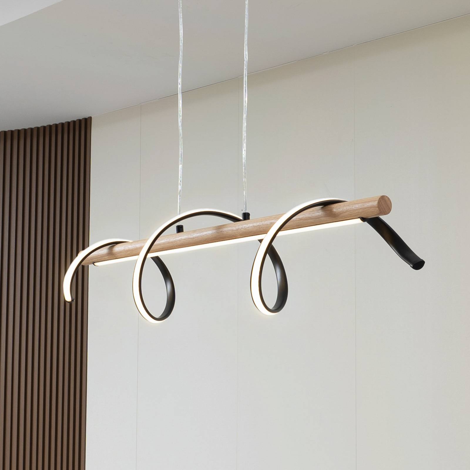 Lampa wisząca LED Lindby Spiraali, szary, drewno, długość 95 cm