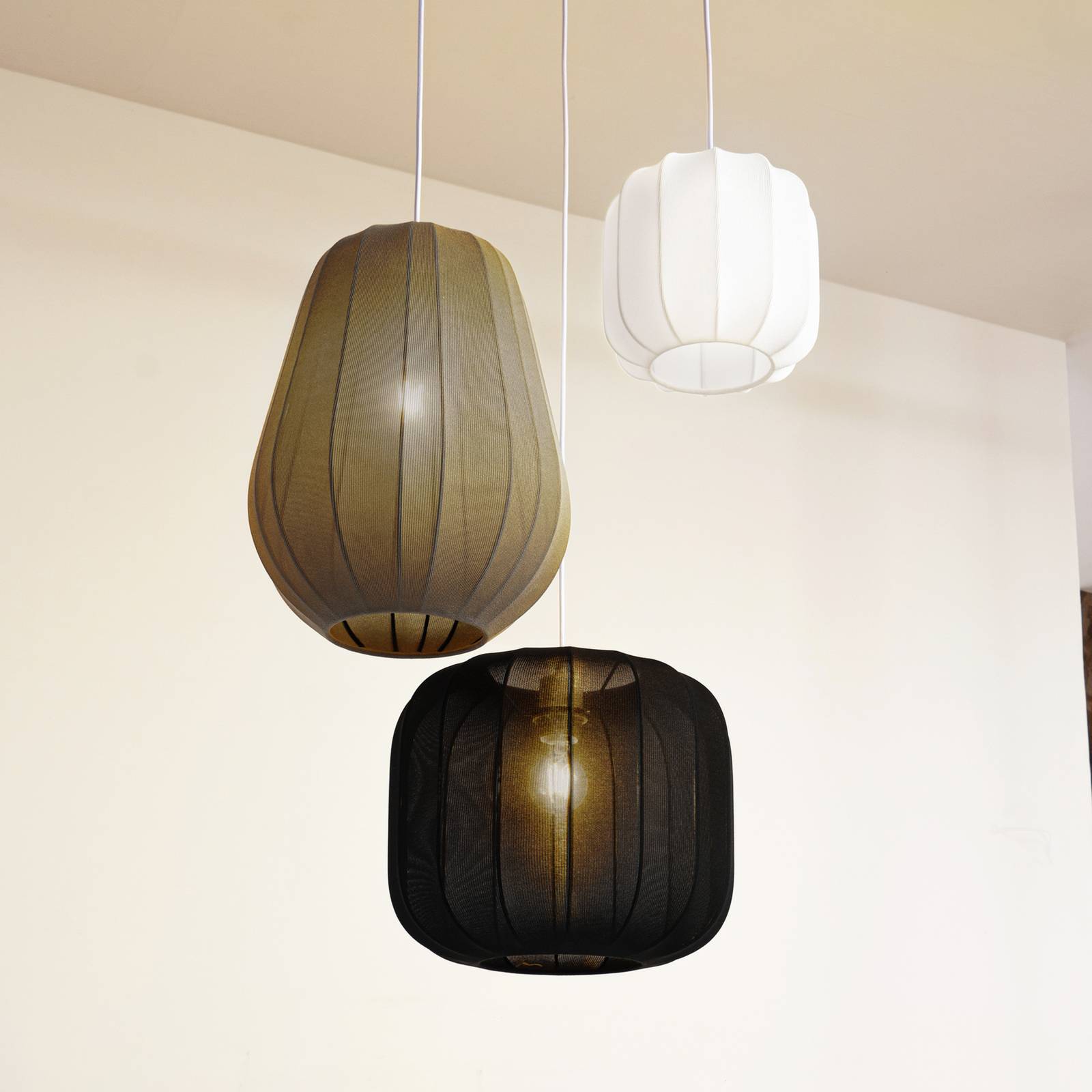 Lampa wisząca Lindby Helin, 3-punktowa, czarny/biały/szary, 60 cm
