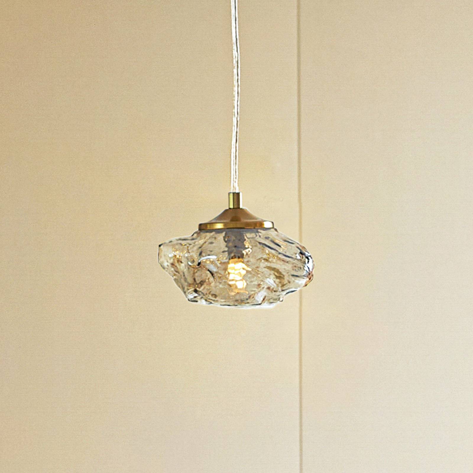 Lampa wisząca Lindby Piatra, bursztyn/mosiądz, szkło, Ø 16 cm, G9