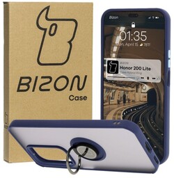 Bizon Etui z uchwytem na palec Case Hybrid Ring do Honor 200 Lite, przydymione z granatową ramką