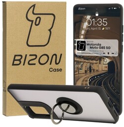 Bizon Etui z uchwytem na palec Case Hybrid Ring do Motorola Moto G85 5G, przydymione z czarną ramką